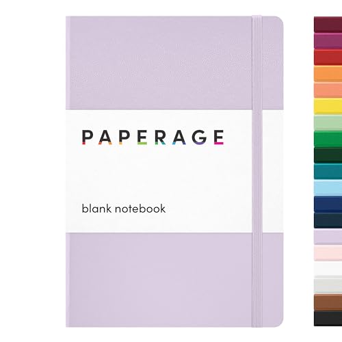 PAPERAGE Blank Journal Notebook, (Lavender), 160 Pages, Medium 5.6 in x 8 in - 100 GSM Thick Paper – Hardcover Journaling Notebook for Work, School, Note Taking or Sketching - color: Lavender, style: D. Blank