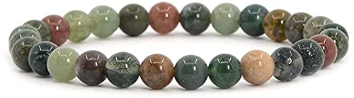 Natural Gemstone 6mm Round Beads Stretch Bracelet 7 Inch - color: India Agate