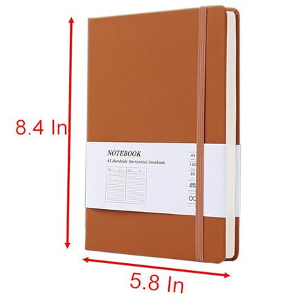 Hardcover Journal Notebook, 1 Pcs A5 PU Leather Cover With Bandage 96 Sheets (192 Pages) 9 mm Ruled Diary Notebooks (brown) - color: brown