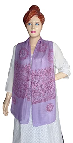 KVR Hindu Pooja Religious Cotton Indian prayer scarf with OM Krishna Ganesha Shiva Nataraja yoga spiritual auspicious prints - color: Purple - Om