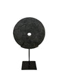 Decorative disc of Oriental style in Black Stone, Elegant, enhanced on a matt black metal base. Evoking the purity of Forms and the connection with the Nature of Zen Art