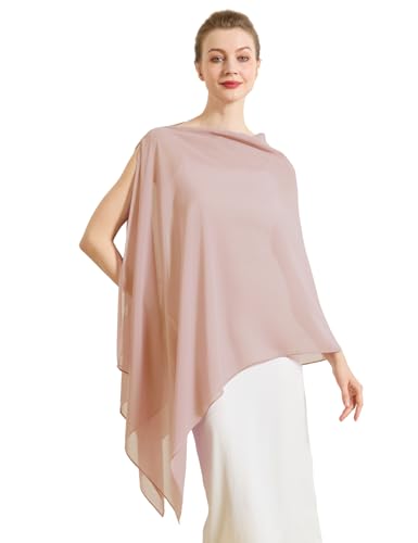 Chiffon Cape Shawl Wrap Scarf 3 Ways to Wear Elegant Sheer Capelet for Evening Dresses Weddings Parties - color: Blush Pink
