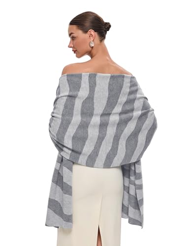 PULI Women's Pashmina Shawl Wraps for Evening Dress Large Scarf Blanket Long Wedding Bridal Winter Warm Shoulder Wrap - color: Wave-slate Gray