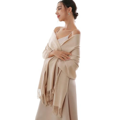 RIIQIICHY Winter Scarfs for Women Pashmina Shawls Wraps for Evening Dresses Large Warm Soft Scarves - color: Beige