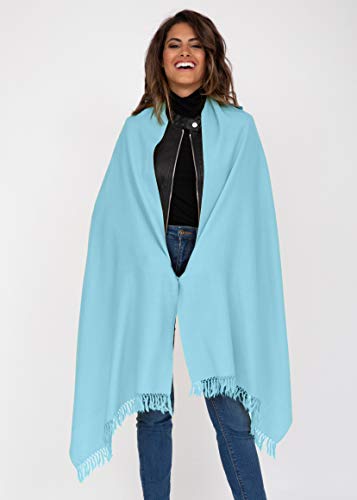 likemary Pashmina Shawls and Wraps - Large Merino Wool Blanket Scarf for Women - Handmade Travel, Meditation & Festival Wrap - color: Crystal Blue 28" X 80"