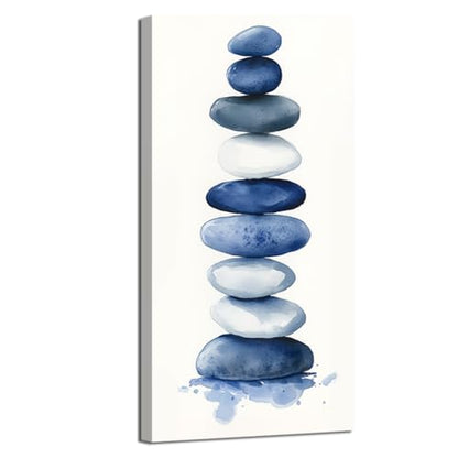 ZQQART Zen Stone Canvas Wall Art Blue and White Zen Stone Paintings Bathroom Pictures Relaxing Spa Meditation Room Spiritual Artwork for Living Room Framed (16W x 32L) - size: 16W" x 32L"