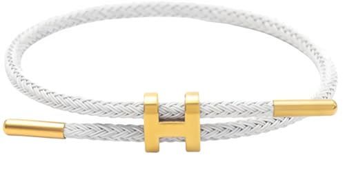 OSIRIDEH2 Bracelet with Adjustable Design Polished H Shape Buckle, Bracelets for Women, 18k Gold-plated Buckle Design Titanium Steel Wire Rope Women's Gift Jewelry - color: White Gold