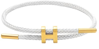 OSIRIDEH2 Bracelet with Adjustable Design Polished H Shape Buckle, Bracelets for Women, 18k Gold-plated Buckle Design Titanium Steel Wire Rope Women's Gift Jewelry - color: White Gold