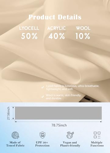 Women's Wool Blend Travel Scarf Lightweight Breathable Wrap Pashmina Airplane Blanket Shawl - color: Khika