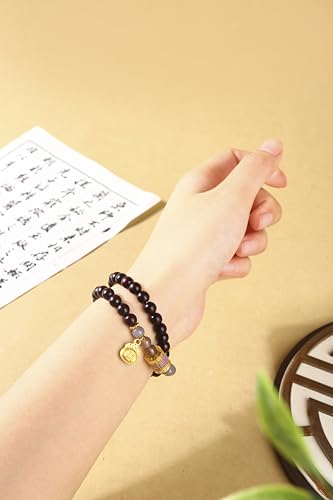 Women’s Wooden Beaded Bracelet, Healing Prayer Mala, Natural Red Sandalwood, Handmade, 52 Beads 6mm, 13.8" Double‑Wrap Stretch, for Meditation, Blessing & Luck, with Pouch, Ideal Gift for Family & Friends