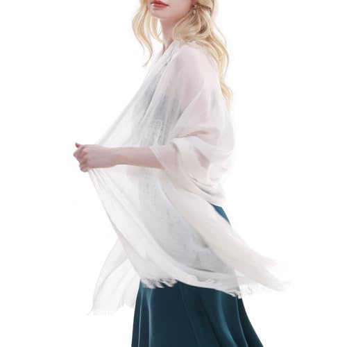 RIIQIICHY Scarf for Women Lightweight Solid Color Long Fashion Gauze Scarves Shawl Wrap - color: White