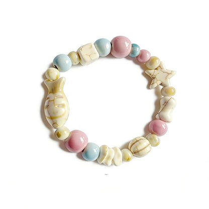 Unisex Stretchy Ceramic Bracelet - Handmade Ocean Beach Boho Jewelry, 1280℃ High-Fired Waterproof Hypoallergenic, Stackable for Women Men, Ideal Gift for All Occasions - color: Off-white