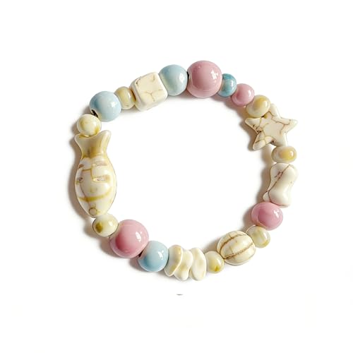Unisex Stretchy Ceramic Bracelet - Handmade Ocean Beach Boho Jewelry, 1280℃ High-Fired Waterproof Hypoallergenic, Stackable for Women Men, Ideal Gift for All Occasions - color: Off-white