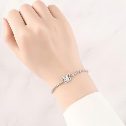 925 Sterling Silver Bracelet for Women,Silver Bracelet Chain Presents for Sister Daughter and Friend, Women's Jewelry for the Daily Occasion - color: Silvery | Tennis Chain Butterfly