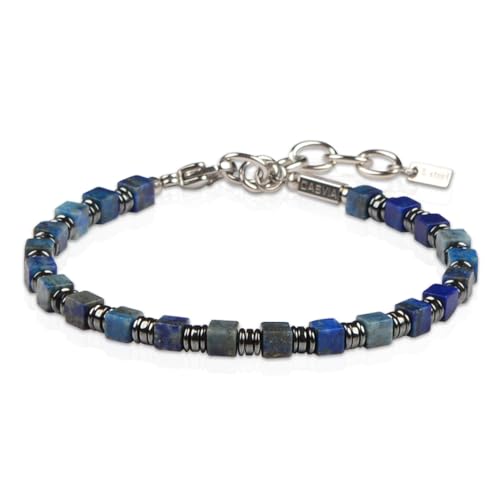 Men's Lapis Lazuli & Hematite Beaded Bracelet, Handmade Adjustable Stainless Steel Chain, Chakra Jewelry Gift for Dad, Husband, Boyfriend | Hematite Stone Bracelet