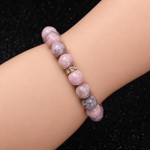 Healing Bracelet For Women Anxiety Crystal Bracelet Chakra Beaded Bracelets Rose Quartz Crystals And Healing Stones Yoga Bead Bracelet Calming Stretch Bracelet Stress Relief Gifts For Women - color: Pink-Zebra Stone