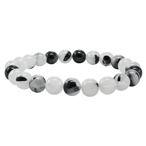 Amazing Gemstone Crystal Bracelet for Women Men's Gifts - Protection Healing Crystal Bracelet - 8mm Gemstone Beaded Stretchable Bracelet Pulseras Para Hombres Mujer Stocking Stuffers Mothers Day Gift (Black Rutilated Quartz) - color: Black Rutilated Quart