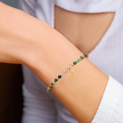 Beaded Bracelets for Women, Colorful Gemstone Natural Stone Boho Rainbow Bracelet - Adjustable Unique Energy Birthday Inspirational Jewelry Gifts for Her Friends Mom Sisters Friendship (1 Pack)