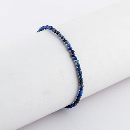 Natural Gemstone Beaded Bracelet, Microfaceted Crystals, Handmade Dainty Jewelry, Bohemian Plated Bracelet-Gift - style: Lapis Lazuli-Gem