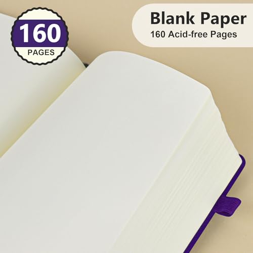 Blank Journal Ntebook for Men & Women, 160 Pages Leather Journals for Writing, Drawing Sketch Book,5.9" x 8.5" Hardcover Sketchbook, Unlined Notebooks for Work, School, Art (Purple)