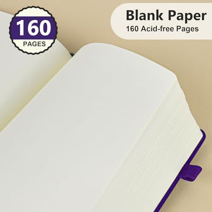 Blank Journal Ntebook for Men & Women, 160 Pages Leather Journals for Writing, Drawing Sketch Book,5.9" x 8.5" Hardcover Sketchbook, Unlined Notebooks for Work, School, Art (Purple)