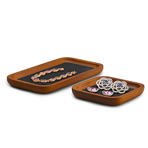 Oirlv Solid Wood Jewelry Display Tray Small Jewelry Tray Rings Earrings Bracelets Necklace Holder Organizer(Rectangle, Grey)