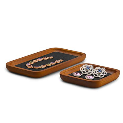 Oirlv Solid Wood Jewelry Display Tray Small Jewelry Tray Rings Earrings Bracelets Necklace Holder Organizer(Rectangle, Grey)
