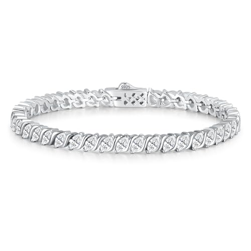 Moissanite Tennis Bracelets for Women Wave Marquise Cut D Color VVS1 Moissanite White Gold Plated Sterling Silver Tennis Bracelet Hypoallergenic Bezel Setting 6.5/7 In Ideal Gift for Her