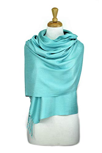 Luxurious Pashmina Feel Scarf & Shawl - Soft Solid Color Wrap for Weddings, Evening Dresses, Gifts - color: Aqua Blue