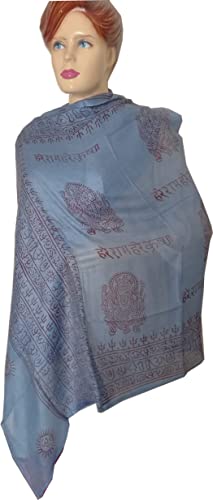 KVR Hindu Pooja Religious Cotton Indian prayer scarf with OM Krishna Ganesha Shiva Nataraja yoga spiritual auspicious prints - color: Blue-ganesh Print