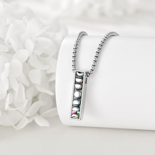 Cremation Urn Necklaces for Ashes Sterling Silver 3D Vertical Bar Memorial Pendant for Loved Ones Keepsake Cremation Jewelry Gifts for Women Men - style: Moon Phase