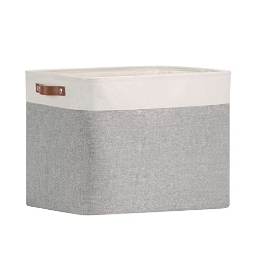 DULLEMELO Storage Baskets Large 16"x12"x12" Tall Rectangular Baskets Fabric Storage Bins for Organizing [1 Pack] Collapsible Linen Shelf Baskets for Clothes, Toys, Closet, Laundry (White&Grey) - color: White&Gray, size: Large-16"x12"x12"