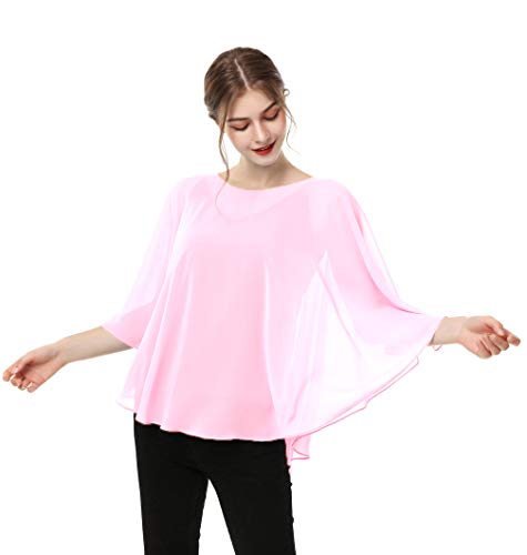 Capes for Womens Casual chiffon shawl Casual Chiffon Cape Sheer shawls and wraps Poncho Capelets Cover Up - color: Pink