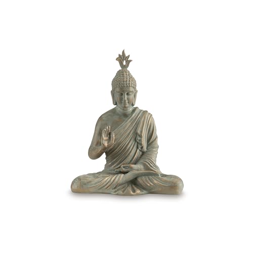 Benjara Indoor Sculpture of Meditating Buddha, 24 Inch, Washed Gray Finish