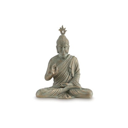 Benjara Indoor Sculpture of Meditating Buddha, 24 Inch, Washed Gray Finish