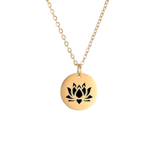 925 Sterling Silver Lotus Necklace Vintage Lotus Flower Small Charm Yoga Luna infinity Meditation Necklaces Women Hindu Spiritual Jewelry Pendant Beautiful Lotus Flower Necklace - color: Gold