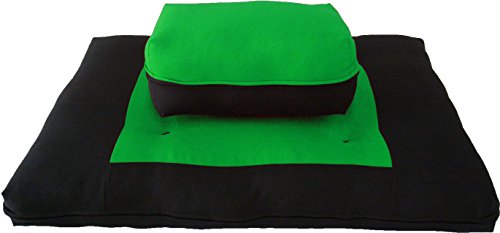 D&D Futon Furniture Black/Green Zabuton Zafu Set, Yoga, Meditation Seat Cushions, Kneeling, Sitting, Supporting Exercise Pratice Zabuton & Zafu Cushions.