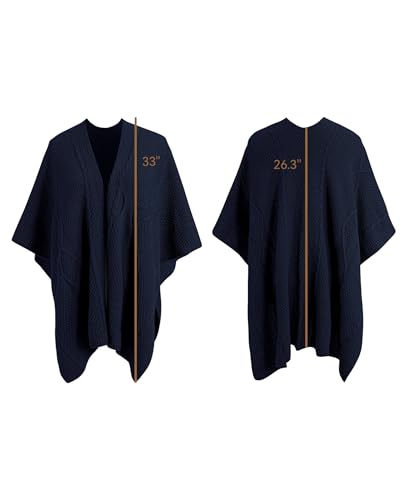 MissShorthair Knit Shawl Wraps for Women Boho Crochet Shawls Cape Open Front Cardigan - color: Navy Blue