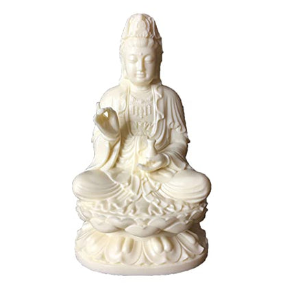 Goddess of Mercy Guan yin Buddha Statue on Lotus|White Quanyin Sculpture for Home Office Decor|Female Buddha Statue Blessing