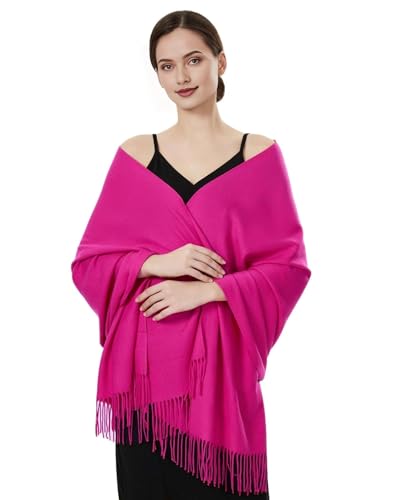 Luxurious Pashmina Feel Scarf & Shawl - Soft Solid Color Wrap for Weddings, Evening Dresses, Gifts - color: Hotpink