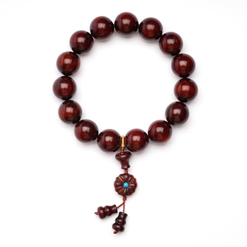 Meditaiton Men Beaded Bracelets, Handmade Sandalwood Mala Beads, Buddhist Prayer Red Wood Bracelets, Comfortable for Daily Wear Yoga Gift for Men - color: 15mm Bead with Full Golden Star