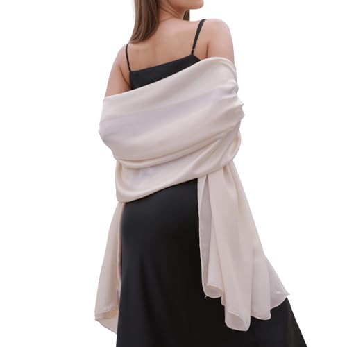 Womens Scarf Pashmina Shawls and Wraps for Evening Dresses Like Chiffon Silk Scarf for Bridal Weddings - color: Beige