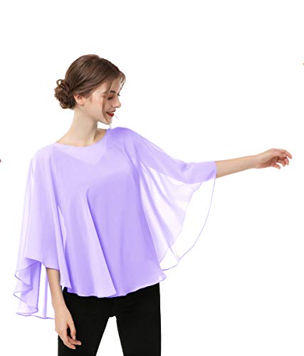 Capes for Womens Casual chiffon shawl Casual Chiffon Cape Sheer shawls and wraps Poncho Capelets Cover Up - color: Lilac