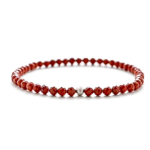 BERGERLIN Real natural stone bracelet - Tested and certified in Germany - Genuine bracelets with 925 Sterling silver pearl and faceted pearls - color: Jasper, size: Medium