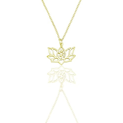 quan jewelry Yoga Lotus Flower Pendant Necklace with Om Symbol, Happy Birthday Gifts Ideas for Mom, Daughter, Women with Inspirational Quote on Gift Card - color: Gold Tone