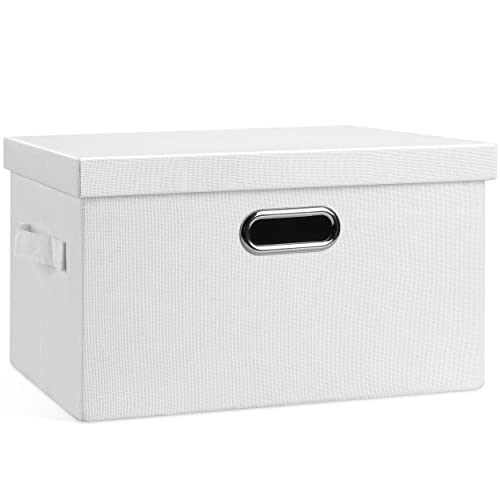 Graciadeco Medium 15" 21 Quart Collapsible Stackable Storage Bins with Lids, 1 Pack White Foldable Fabric Closet Storage Boxes with Lids, 4 Handles Heavy-duty Linen Cube Baskets for Bedroom - color: White, size: Medium -1 Pack