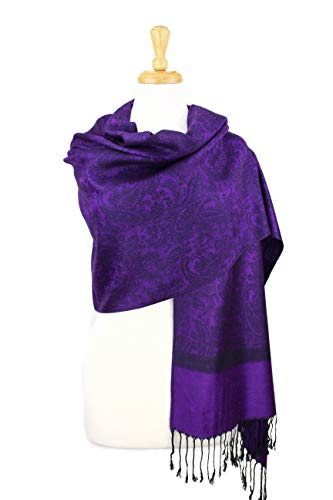 PASKMLNA Paisley Jacquard Pashmina Shawl Wrap Scarf Stole - color: Purple Black