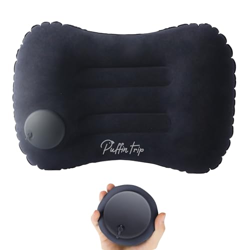 Ultralight Inflatable Travel Pillow Press to Inflate Compressible Neck and Lumbar Support While Camping Driving Sleeping Dark Blue