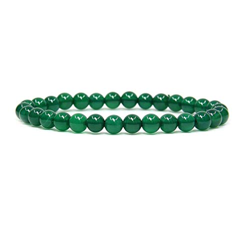 Angelstones Handmade Natural Healing Gemstone 6mm Round Beads Stretch Crystal Bracelet 7 Inch Unisex - color: Green Agate