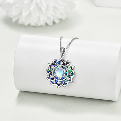 ONEFINITY Lotus Necklace 925 Sterling Silver Moonstone Pendant Necklace Yoga Lotus Jewelry for Women - style: Abalone shell lotus